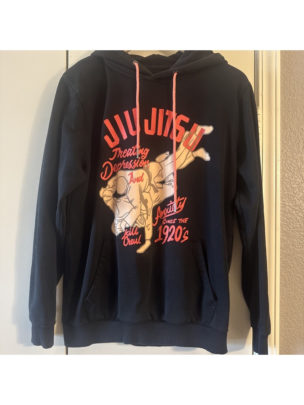 Kill Crew Jiu Jitsu Depression Hoodie Black Graphic Pullover Size M Porrada MMA